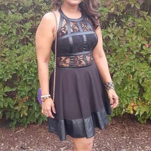 BEBE black Lace and Leather mini dress